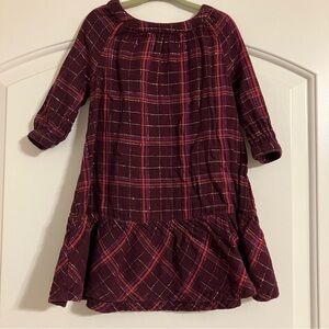 Old Navy Girl’s Sz 4T Burgundy & Gold Metallic-Plaid Swing Dress 3/4 Sleeves